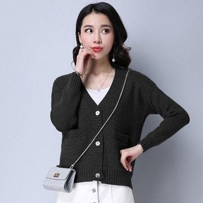 Autumn and Winter Loose Sweater Thick Knitted Cardigan Jacket Short Solid Color Women's Top