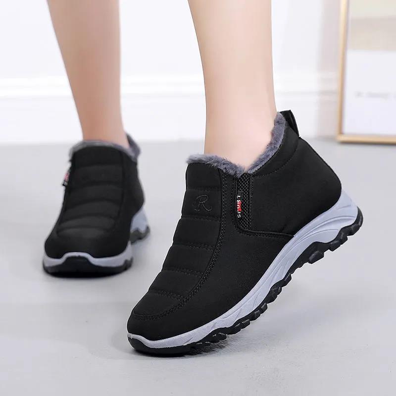 Autumn and Winter Women Plus Velvet Thick Warm Sports Shoes Non-slip Solid Color High-top Sneakers Middle-aged and Elderly Mothers Boots