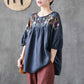 Retro Embroidered Round Neck Short Sleeve T-Shirt Women's Loose Shirt Summer Half Sleeve Cotton Top