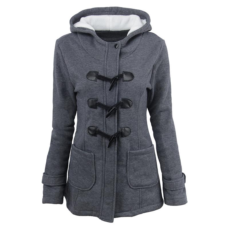 Coats for Women Winter Hooded Jacket Black  Gray Solid Casual Slim Warm Parkas