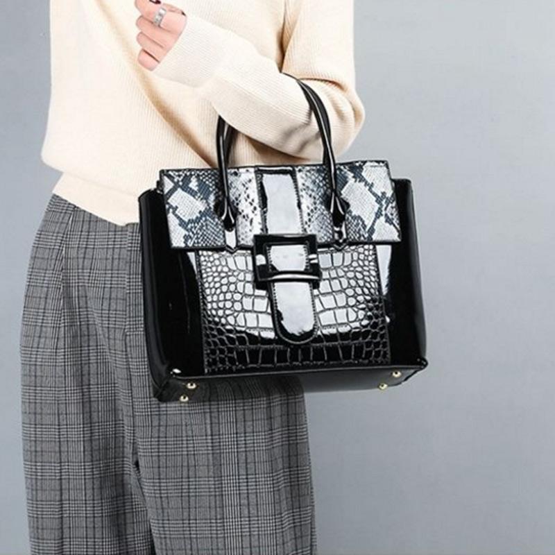 Ladies Patent Leather Crocodile Pattern Handbag European and American Style Handbag Messenger Bag
