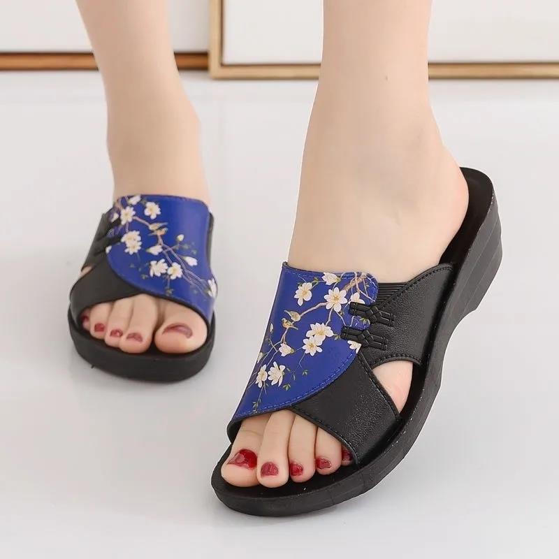 Women's Slippers Summer Leather Retro Woman Flip Flops Shoes Casual Platform Women's Outdoor Slippers