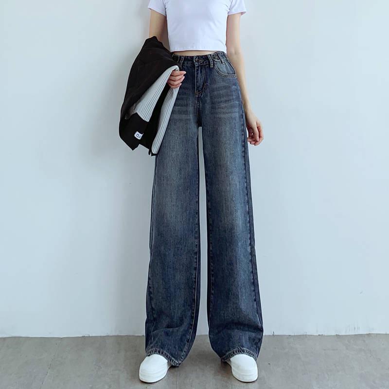 Plus Size Trousers Women High Waist Long Harem Pant Casual Loose Pleated Denim Wide Leg Pants