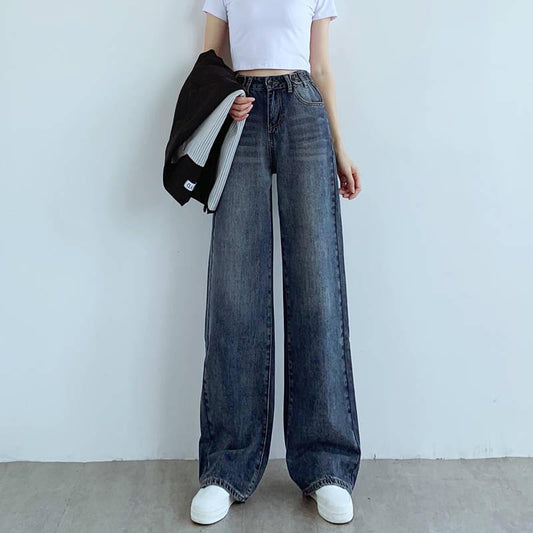 Plus Size Trousers Women High Waist Long Harem Pant Casual Loose Pleated Denim Wide Leg Pants