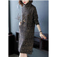 Autumn Winter Loose Knit Dress Female Long Plus Size Sweater Dress Turtleneck  Pullover Sweater Dress with Pockets