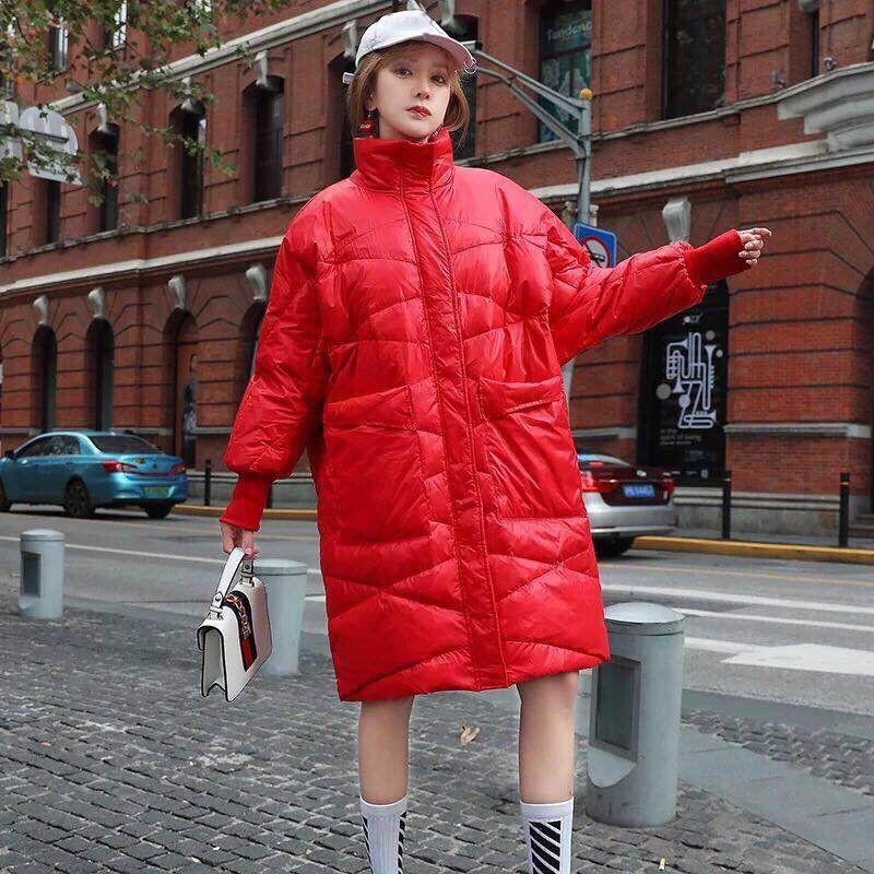 Women's Winter Stand-up Collar Hoodless Down Jacket Mid-length and Knee-thick Loose Plus Size Down Jacket Thick Warm Cotton