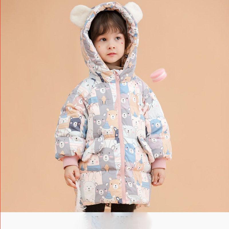 White Duck Down Children's Warm and Windproof Down Jacket Mid-length Winter Padded Jacket