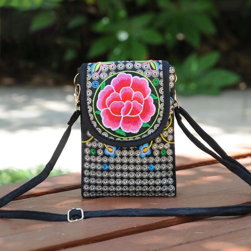 Ethnic Style Women Printing Canvas Embroidery Crossbody Bag Exquisite High Quality Elegant Phone Bag