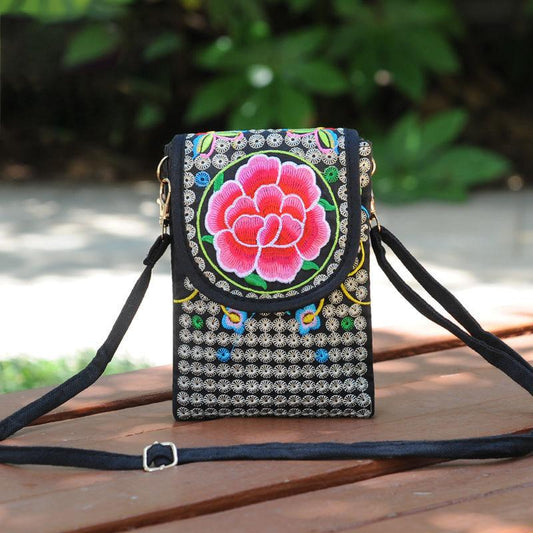 Ethnic Style Women Printing Canvas Embroidery Crossbody Bag Exquisite High Quality Elegant Phone Bag