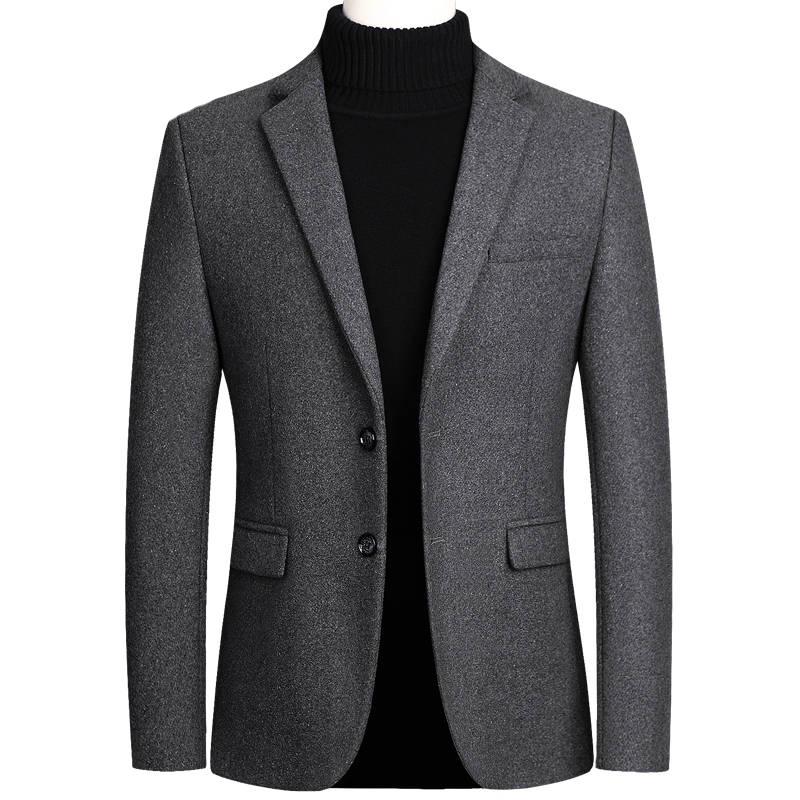 Winter Wool Jacket Men's Wool Coat Casual Slim Collar Wool Coat Men's Long Cotton Collar Trench Coat