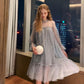 Shiny Women Dress Sequined Transparent Loose A Line Mesh Patchwork Elegant Solid Summer Dress