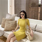 Ladies Sexy Short Sleeves Mid-lengthTight-fitting Stretch-wrapped Hip Skirt Waist Slim Dress