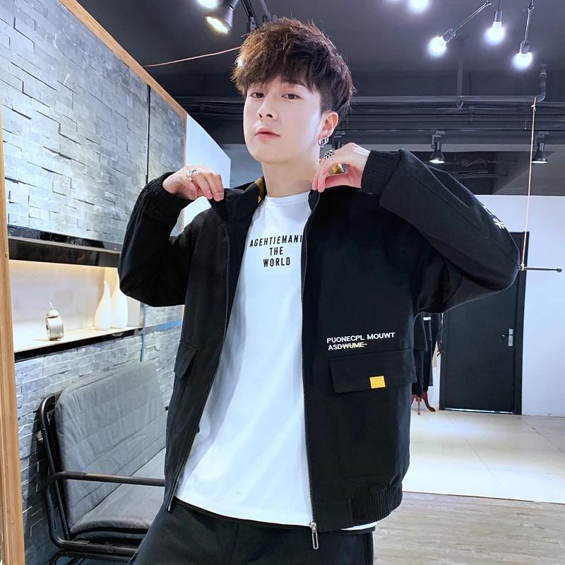 Men's Hooded Cotton Casual Jacket Spring and Autumn Zipper Jacket Korean Style Streetwear Clothes Loose Letter Printing Hood Jacket Outdoor Outfit
