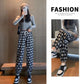 Women's Spring and Summer Diamond-shaped Plaid Pants Loose and Thin Straight Casual Harem Pants Ladies Drawstring Sports Pants