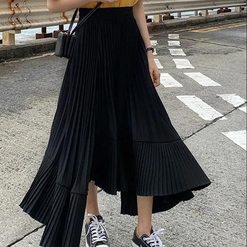 Women Pleated Skirt A-line Skirt Plus Size Summer Elastic Waist Sandy Beach Vacation Daily Irregular Skirt