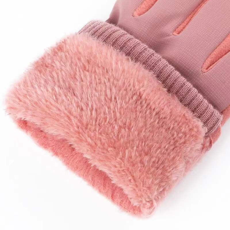 Women's Winter Cotton Gloves Touch Screen Cold-proof Plus Velvet Thickening Waterproof Mittens for Riding Driving Thermal Solid Gloves Knitting Gloves