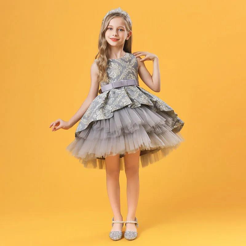 Lace Embroidery Formal Sleeveless Wedding Gown Tutu Princess Dress Flower Girls Children Clothing Kids Party for Girl Clothes