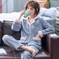 Autumn Winter Coral Fleece Pajamas Suits Women Flannel Thick Velvet Warm Sleepwear Long Sleeve Turn-down Collar Home Wear Striped Casual Nightwear
