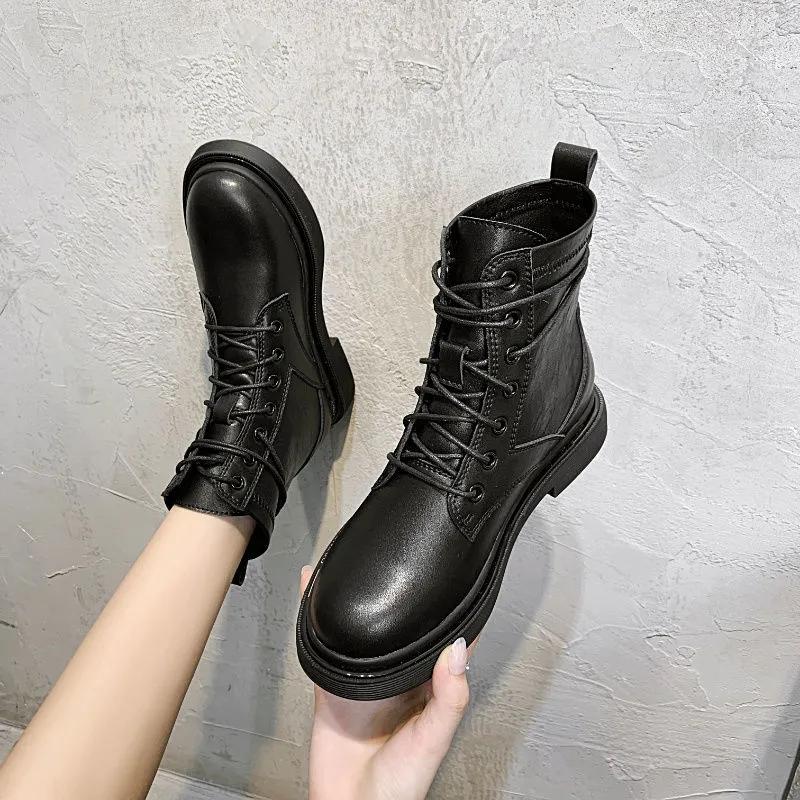 Ladies Martin Boots Non-slip Wear-resistant Autumn and Winter Real Cowhide Snow Boots British Style Short Boots Lightweight Waterproof Leather Shoes