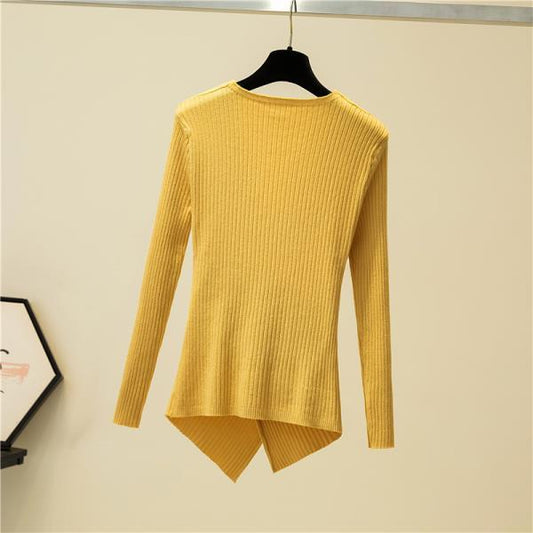 Irregular V-Neck Long Sleeve Pullover Knitted Sweater Women Winter Sweaters Chic Knitwear Korean Style Woman Clothes Fall