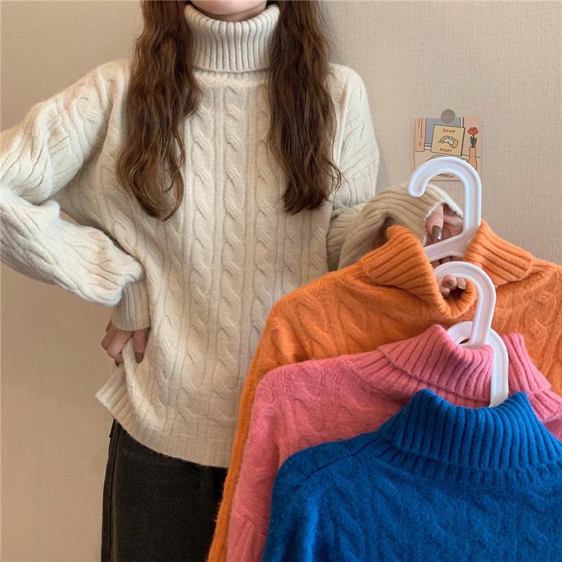 Turtleneck Sweater Women Fall Winter Long Sleeve Pink High Neck Plus Size Loose Pullovers Oversized Harajuku Knitted Jumper Women Winter Sweaters