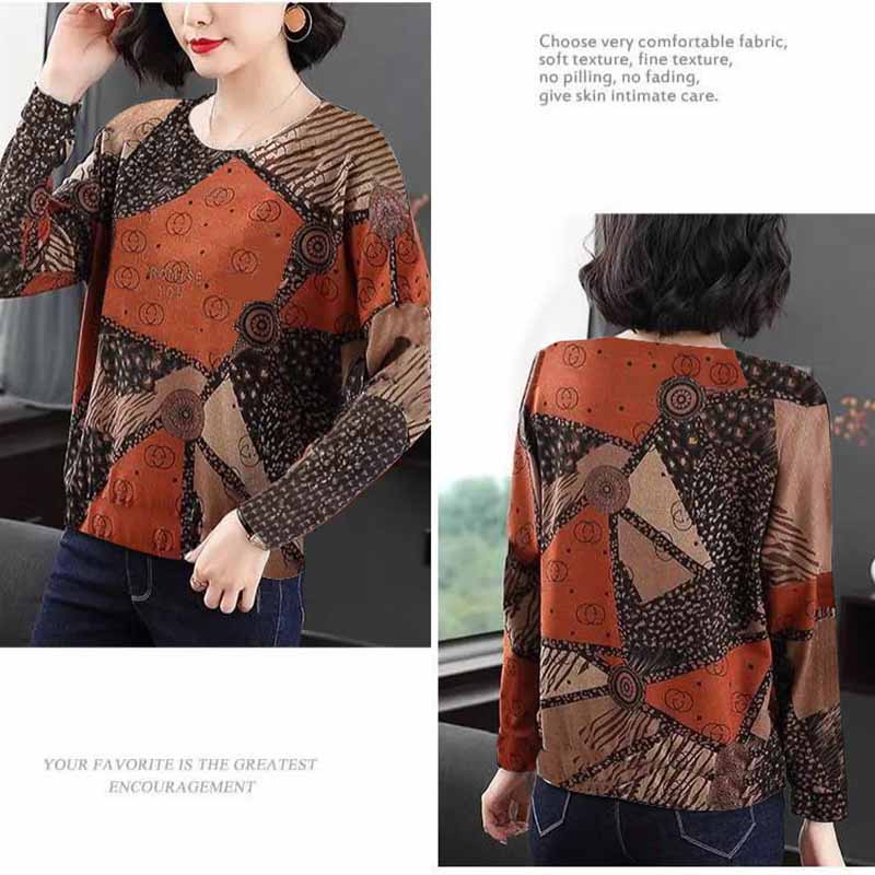 Long-sleeved T-shirt Women's Spring and Autumn New Round Neck Plus Size Mother's Shirt Bottoming Shirt Loose Casual