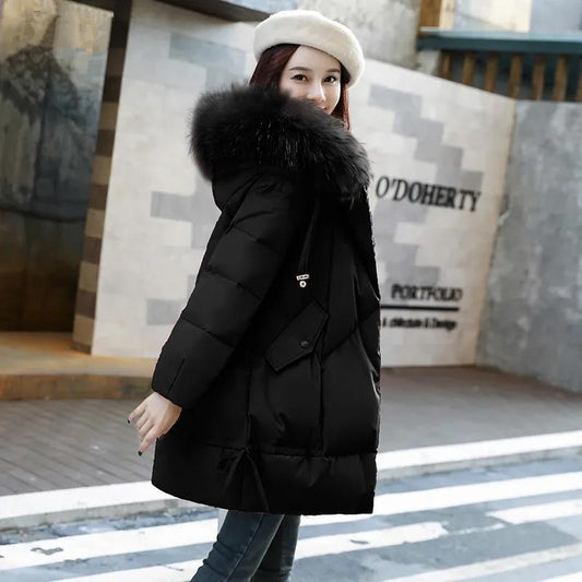 Large Fur Collar Padded Jacket Women's Mid-length Korean Style Loose Fashion Padded Jacket Explosive Style Padded Jacket Women