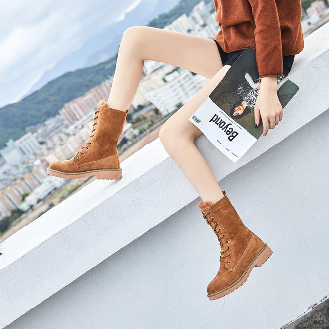 Women's Boots Winter Shoes Fur Boots Plush Warm Snow Boots Black Brown Ankle Booties Anti Slip Leather Punk Flats