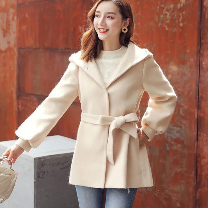 Winter Fashion Woolen Coat Spring Long Sleeve Loose Hooded Lace Jacket