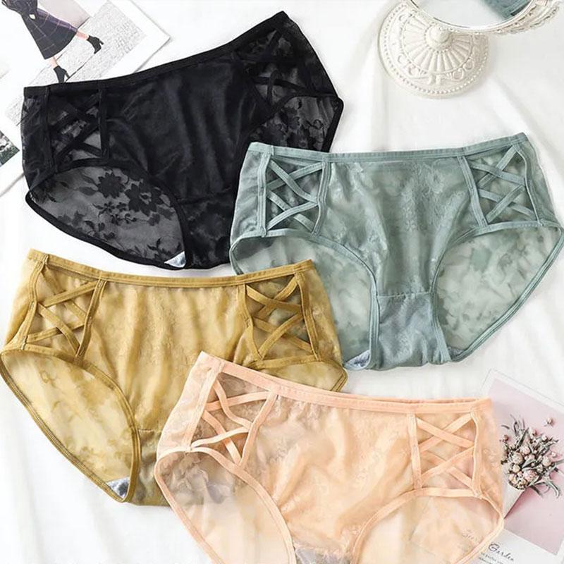 Sexy Charming Temptation Lace Panties Female Cotton File Breathable and Comfortable Mid-waist Ladies Briefs Transparent Underwear Girls Shorts