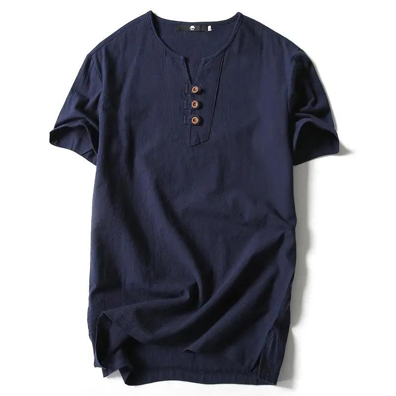 Oversized Linen Shirt Men's Summer Short-sleeved Plus Fertilizer Plus Size Loose Half-sleeved Solid Color Men's T-shirt