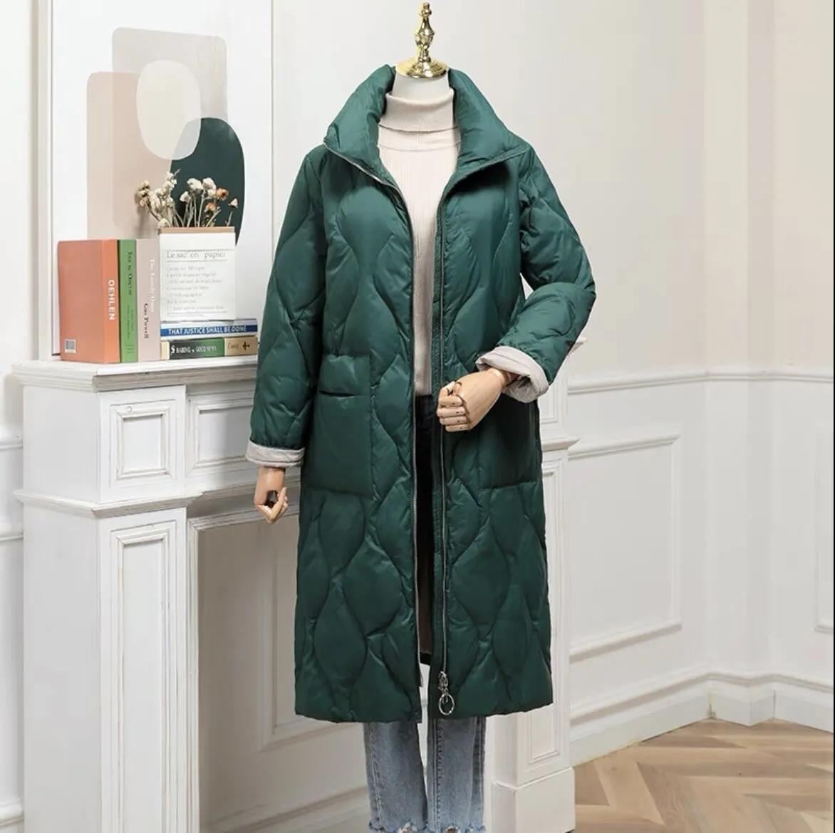 Stand-up Collar Down Jacket Women's Mid-length Korean Style Loose Over-the-knee Thick Plus Size Jacket