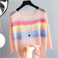 Spring and Summer Hollow Knitted Sunscreen Jacket Top Women's Loose Thin Color Stripes