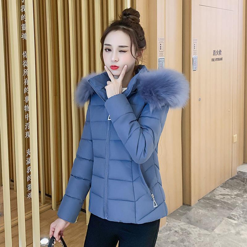 Winter Short Cotton-padded Jacket Korean Version of The Large Fur Collar Slim Coat Solid Color Warm Female Down Padded Jacket