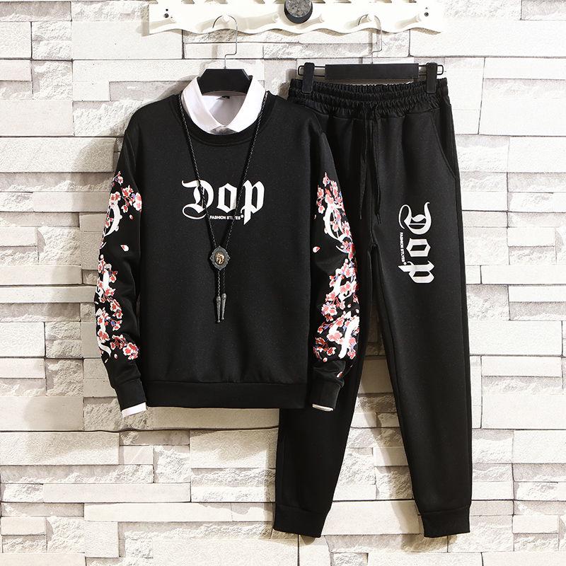 Men's Casual Sports Sweater Round Neck Fashion 2PCS Suit Tracksuit Men Set Men Fashion Mens Clothing