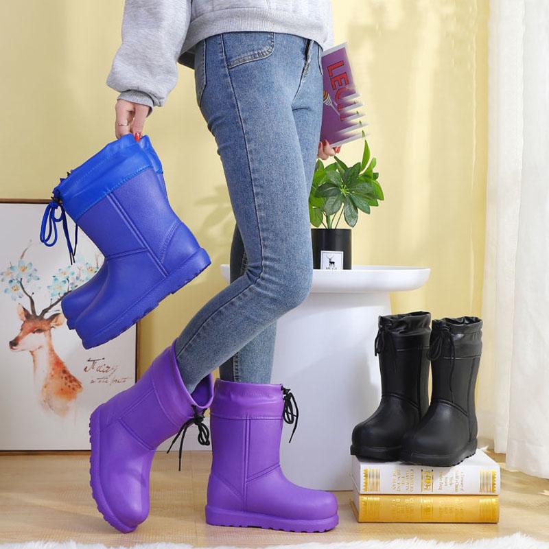 Winter Warm Outdoor Waterproof Snow Boots Women's Boots Non-slip Flat-bottomed Tube Thickened Plus Velvet Cotton Shoes Cotton Boots