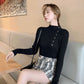 Button Half Turtleneck Sweater Women's Slim Fit Slim Long Sleeve Bottom Shirt Fashion Solid Color Stretch Pullover Large Size