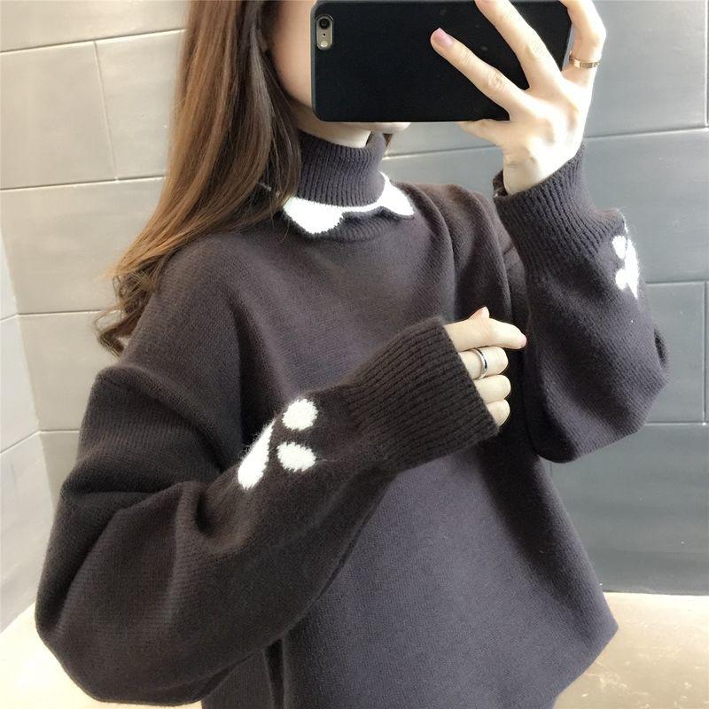 Winter Women's Turtleneck Sweater Women Plus Velvet Thick Loose Bottoming Shirt Autumn and Winter Wear All-match