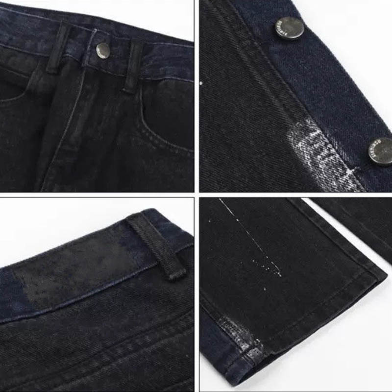 Autumn and Winter Black Buffet Jeans Female BF Wind Hip Hop Loose Straight High Street Splashing Wide Legs Tide