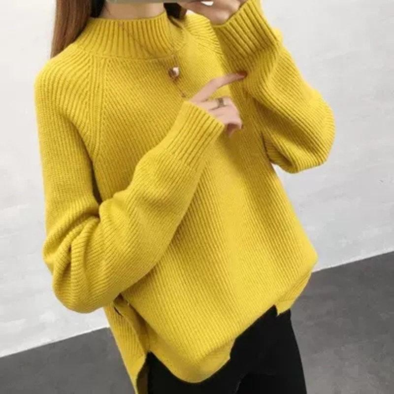 Womens Sweaters Half High Neck Solid Color Knitted Bottom Casual Comfort Winter