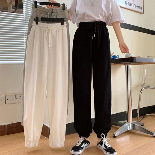 Grey Sports Casual Trousers Women's Loose Summer Thin Section Wide-legged High-waist Drape Is Thin and Versatile Straight-leg Pants
