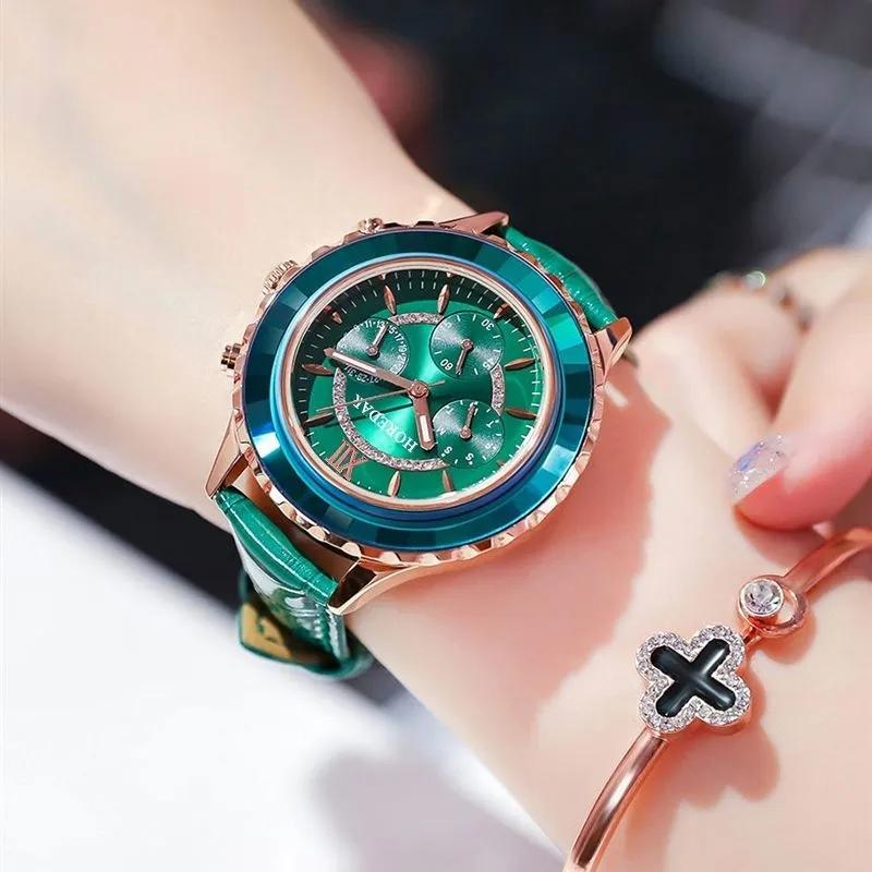 Women's Luxury Crystal Green Rhinestone Niche Watches Korean Style Quartz Watches Office Cut Crystal Diamond Wrist Watches