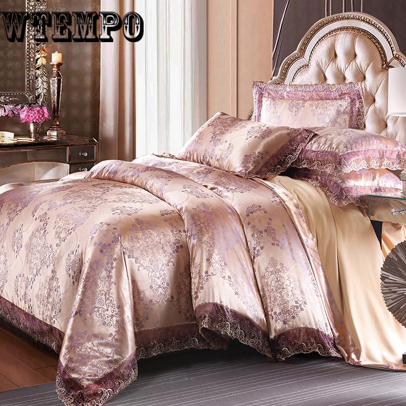Luxury Satin Jacquard Bedding Set Duvet Cover Bed Linen Bed Sheet Pillowcases Bedclothes