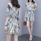 Floral Two-piece Women's Dress Shorts Suit Women's Chiffon Dress Fabric Light and Breathable V-neck Short-sleeved Top Loose Shorts