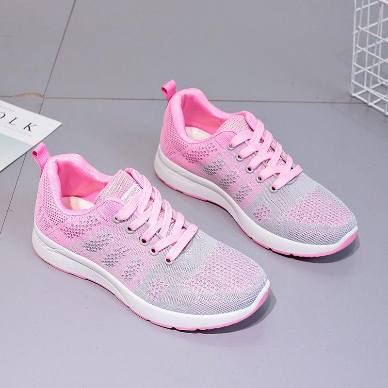 Summer Mesh Running Shoes Women's Shoes Students Breathable Sports Board Shoes Light Flat Bottom Travel Flying Woven Casual Shoes