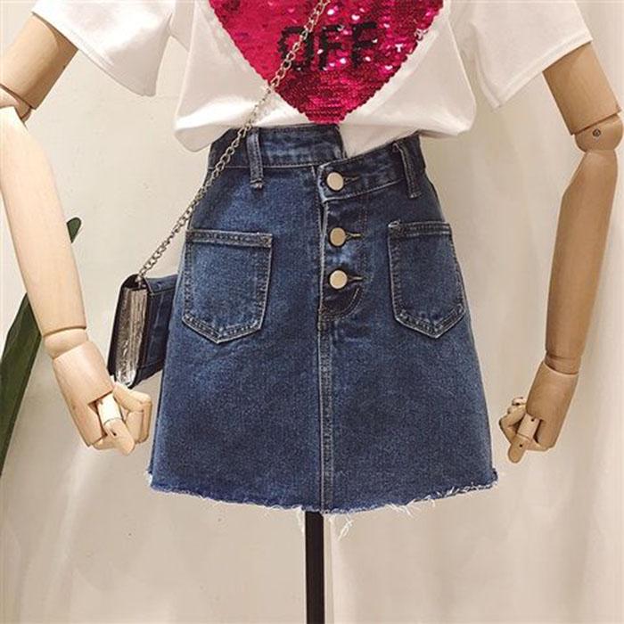 Pofulove Plus Size Women High Waist Irregular Denim Skirts Hip Skirt Anti-light Thin A-line Skirt