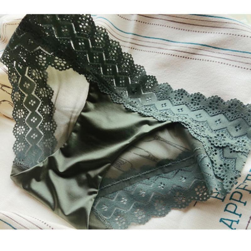 Satin Women's Panties Retro Hollow Transparent Lace Seamless Waist Bag Hip Briefs