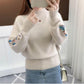 Half Turtleneck Sweater Thicken Women's Autumn and Winter Short Embroidery Flower Base Knit Long Sleeve Pullover