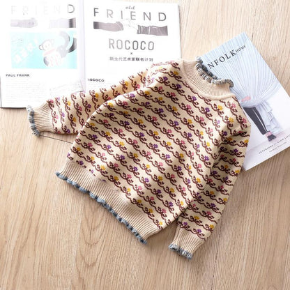 Girls' Sweaters for Fall Winter 2021 Children Plus Velvet Tops Knitted All-match Baby Girl Warm Bottoming Pullover