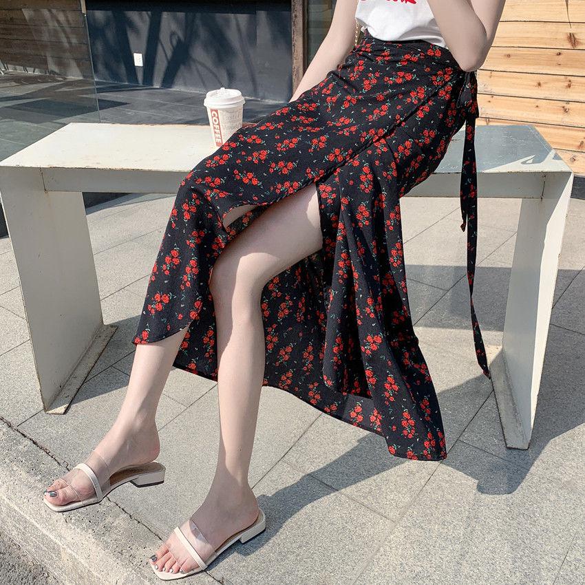Women Boho Long Skirt Summer Beach Ladies Casual Skirts Floral Chiffon Tutu Skirt One-piece Skirt